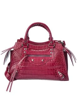 Balenciaga Small Croc-Embossed Leather Shoulder Bag Women