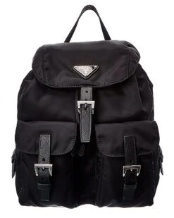 Prada Vela Nylon & Saffiano Leather Small Two-Pocket Backpack Women