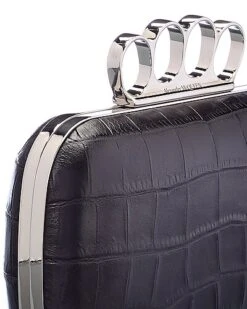 Alexander McQueen Skull Four-Ring Croc Embossed Leather Clutch Women -Luxe Shoulder Bags Sales Store 1111390790 RLLD 3