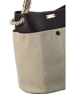 Chloé Key Medium Linen & Leather Bucket Bag Women -Luxe Shoulder Bags Sales Store 1111441903 RLLD 3