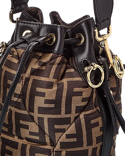 FENDI Mon Tresor Mini FF & Leather Bucket Bag Women 3 FENDI Mon Tresor Mini FF & Leather Bucket Bag Women - Image 3