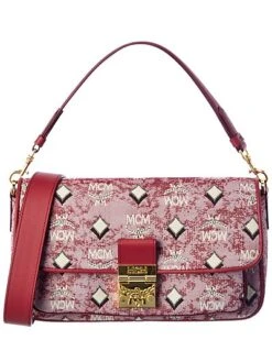 MCM Vintage Jacquard Monogram Canvas & Leather Shoulder Bag Women