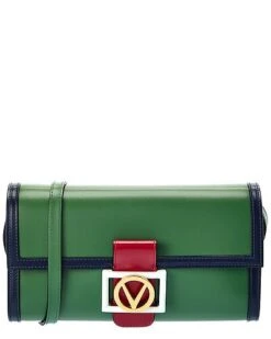 By Mario Valentino Ava V Emblem Leather Clutch Women