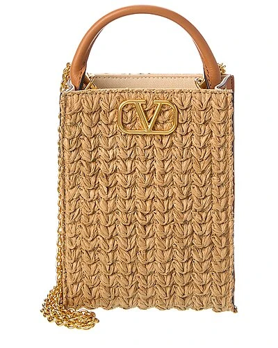 Valentino VLogo Straw & Leather Shoulder Bag Women 1 Valentino VLogo Straw & Leather Shoulder Bag Women