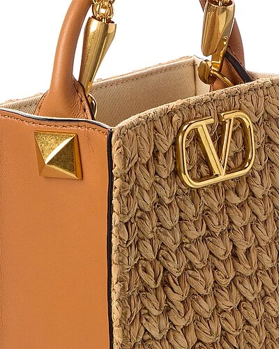 Valentino VLogo Straw & Leather Shoulder Bag Women 3 Valentino VLogo Straw & Leather Shoulder Bag Women - Image 3