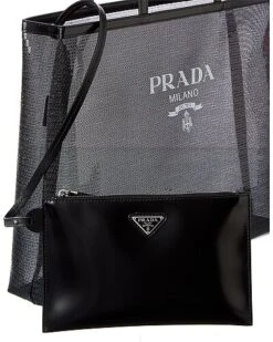 Prada Logo Sequined Mesh & Leather Tote Women -Luxe Shoulder Bags Sales Store 1161250867 RLLD 3