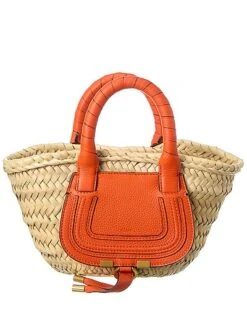 Chloé Marcie Mini Raffia & Leather Tote Women