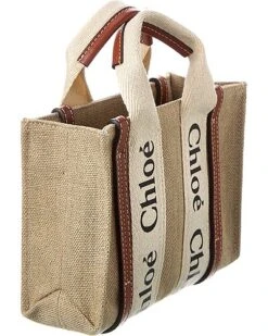 Chloé Woody Mini Canvas & Leather Tote Women -Luxe Shoulder Bags Sales Store 1161404062 RLLD 3
